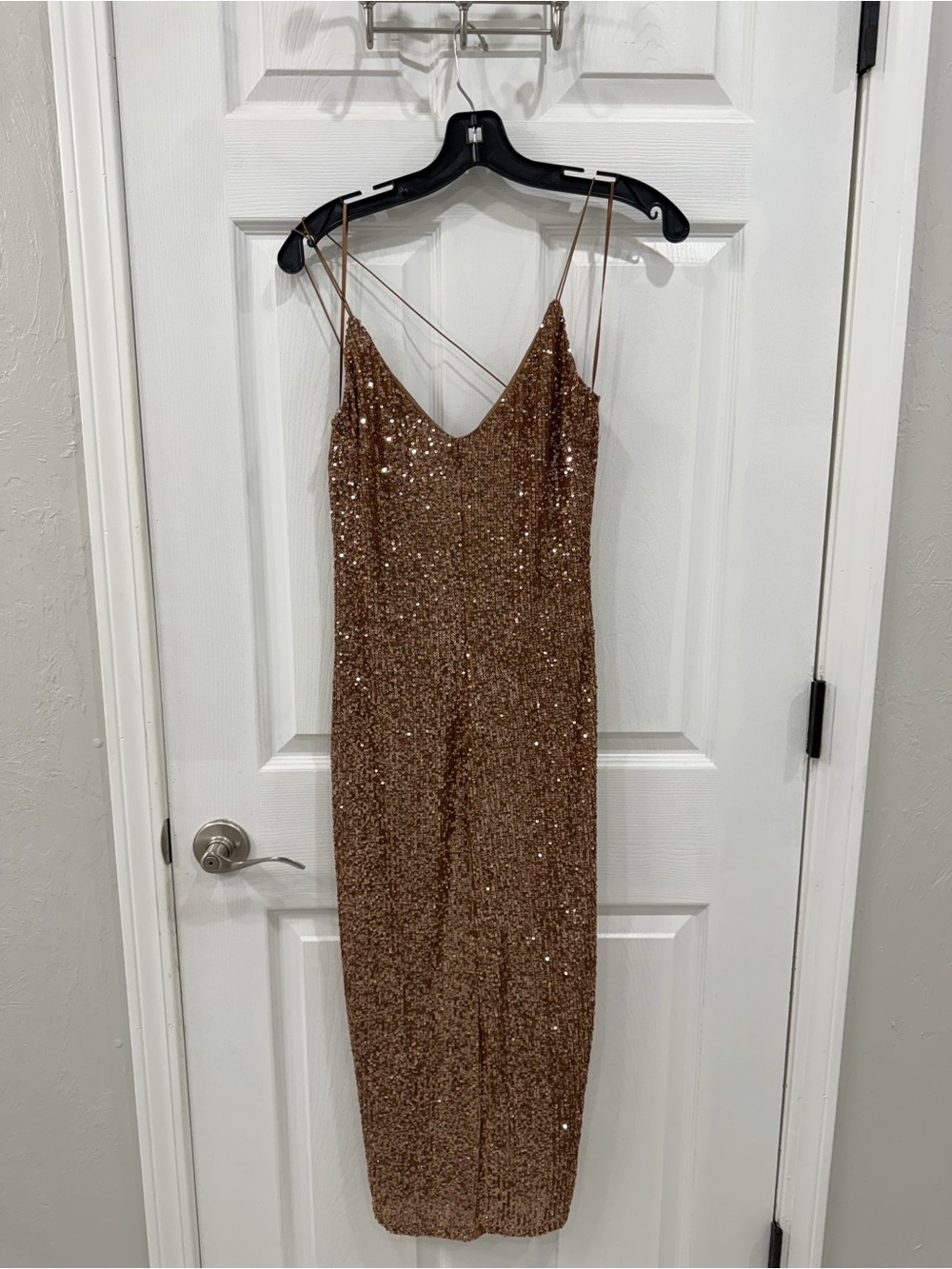 Fashion Nova Bronze Sequin Slip Midi Dress